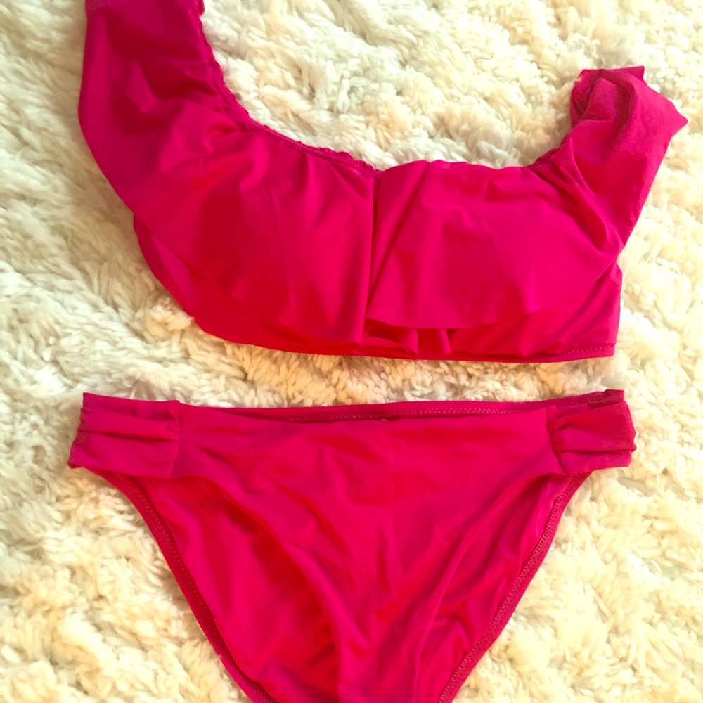 NWOT hot pink bikini with off the shoulder top